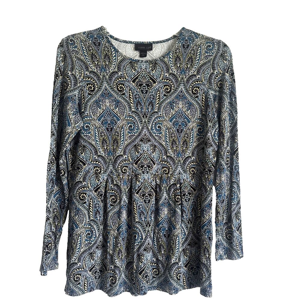J. Jill Wearever Floral Paisley Peplum Top Boho Blue & Green Size XS P